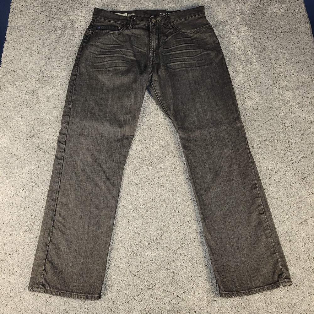 Gap 1969 Jeans Mens 33x30 Black Authentic Fit Dark Wash Straight‎ Leg Mid Rise